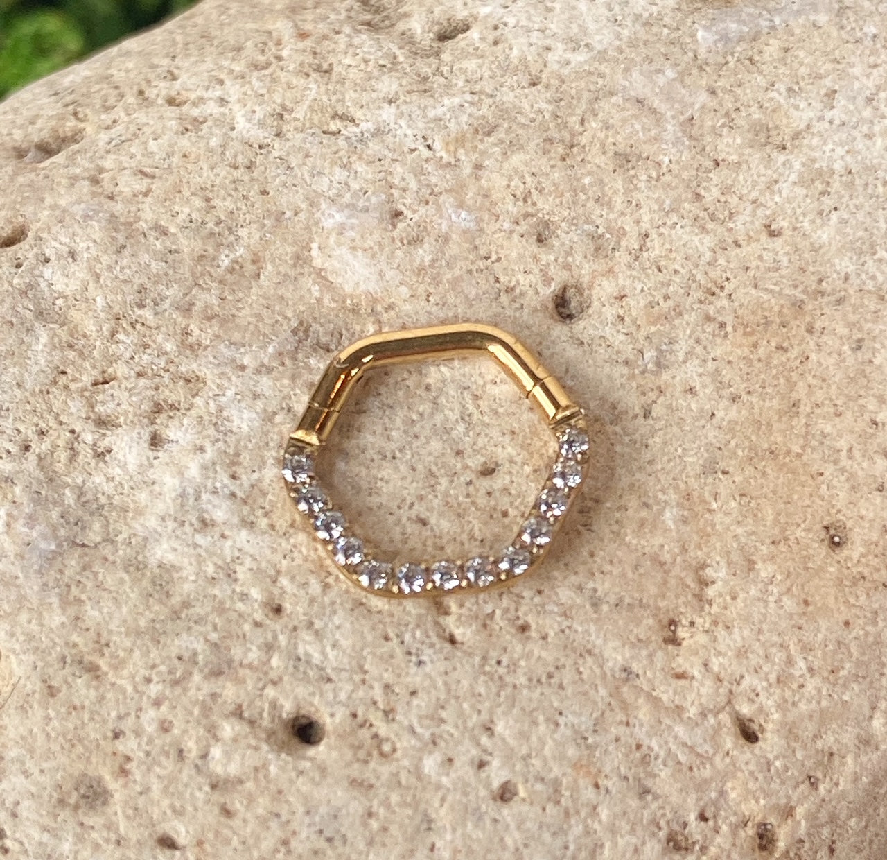 1pc CZ Gem Hexagon Hinged Segment Ring 16g Septum Clicker Helix Orbital Daith
