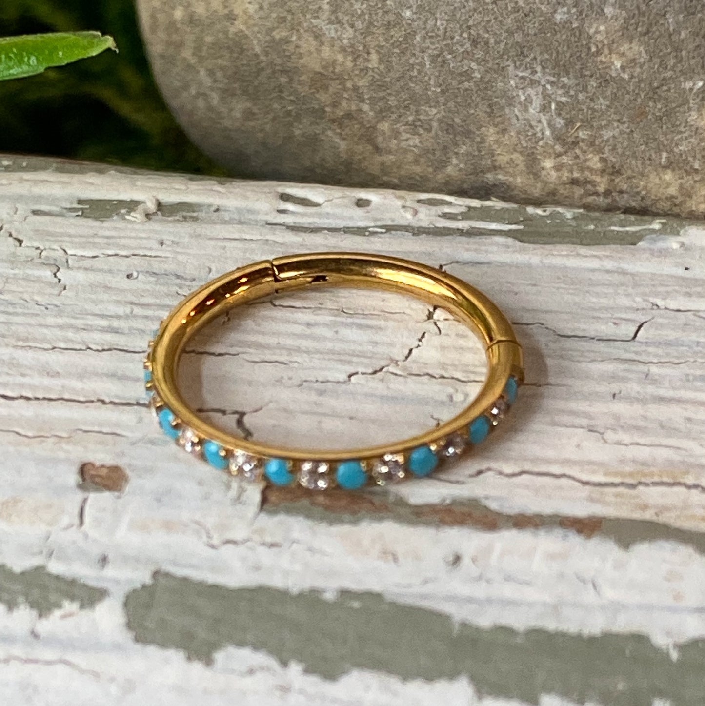 1pc Titanium Hinged Segment Ring Outer Turquoise & Gems Septum Hoop Helix Daith