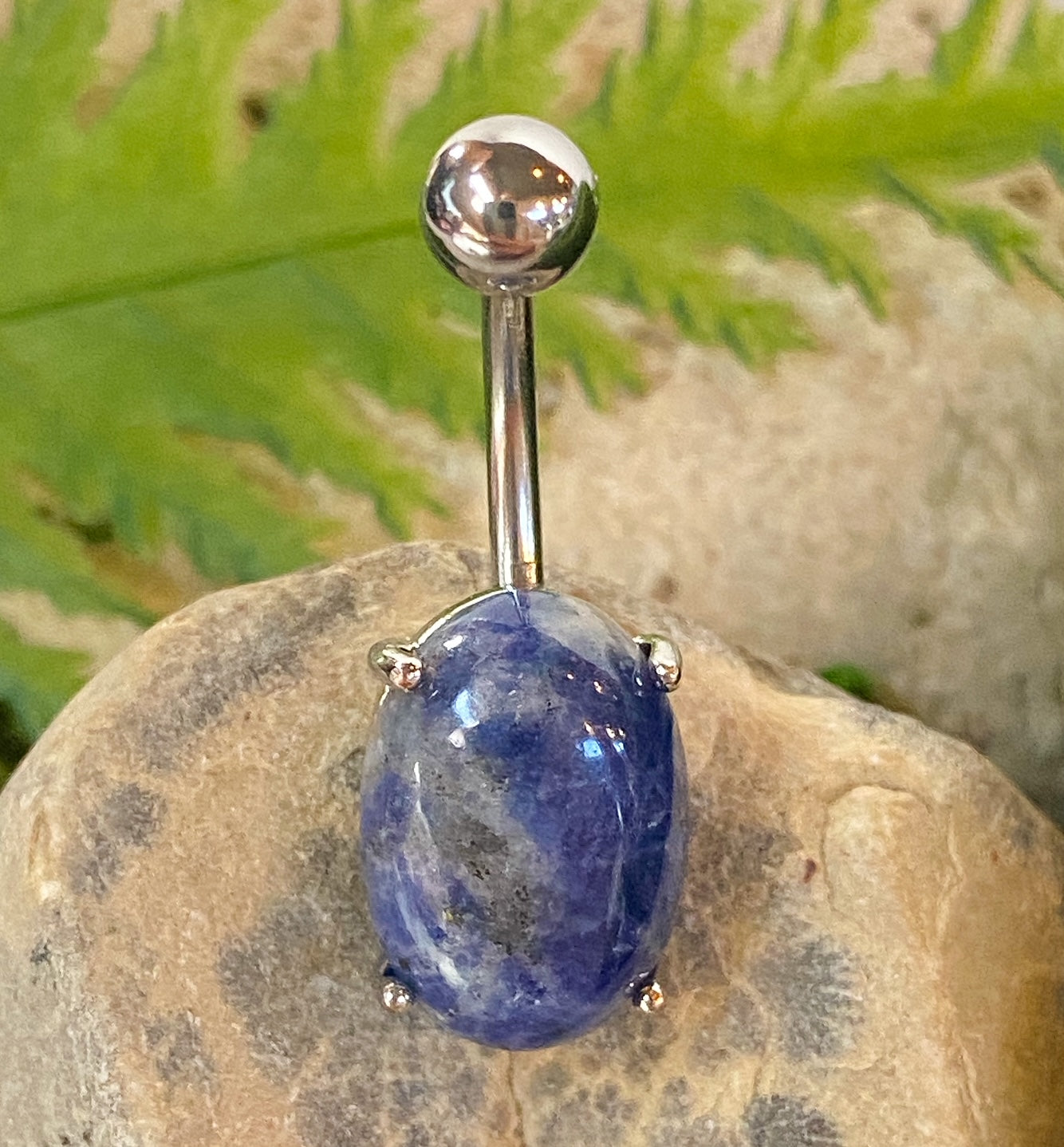 Oval Semi Precious Stone Belly Ring Pierced Navel Naval Jewelry Prong Set 14g