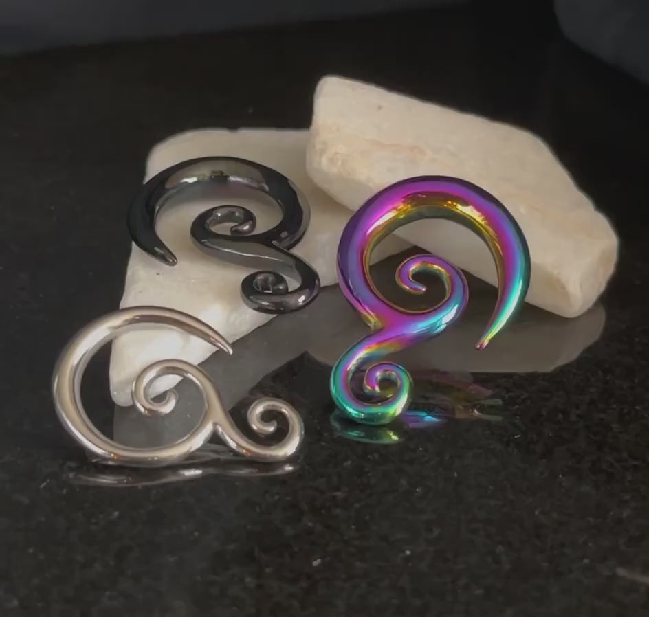 PAIR of Sunning Steel Double Swirl Hanging Tapers - Expanders - Gauges 14g (1.6mm) thru 6g (4mm) available!
