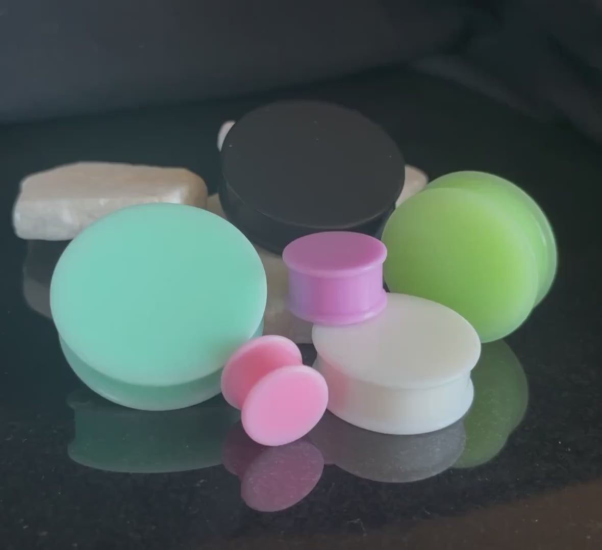 PAIR of Midnight Black Solid Silicone Double Flare Plugs