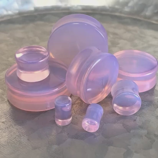 PAIR of Beautiful Lavender Opalite Stone Glass Plugs - Gauges 2g (6mm) to 32mm available!