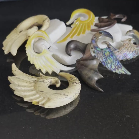 PAIR of Unique Organic Mother of Pearl Angel Wing Tapers - Expander Gauges 8g (3.2mm) through 00g (10mm) available!