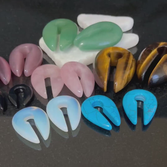 PAIR of Stunning Organic Tiger Eye Keyhole Hanger Ear Weight Tunnels/Plugs - Gauge 0g (8mm) thru 5/8 (16mm) available!