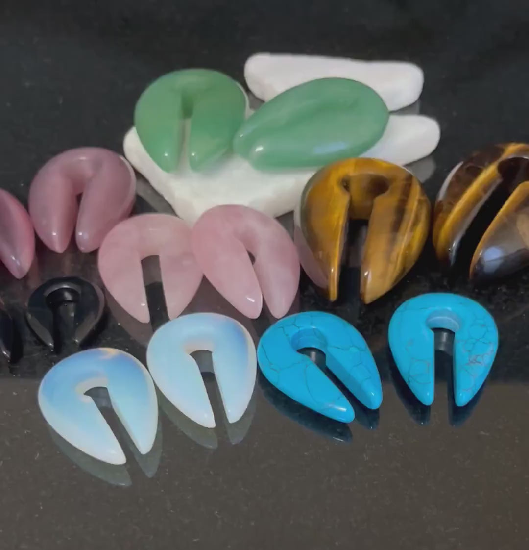 PAIR of Stunning Organic Tiger Eye Keyhole Hanger Ear Weight Tunnels/Plugs - Gauge 0g (8mm) thru 5/8 (16mm) available!
