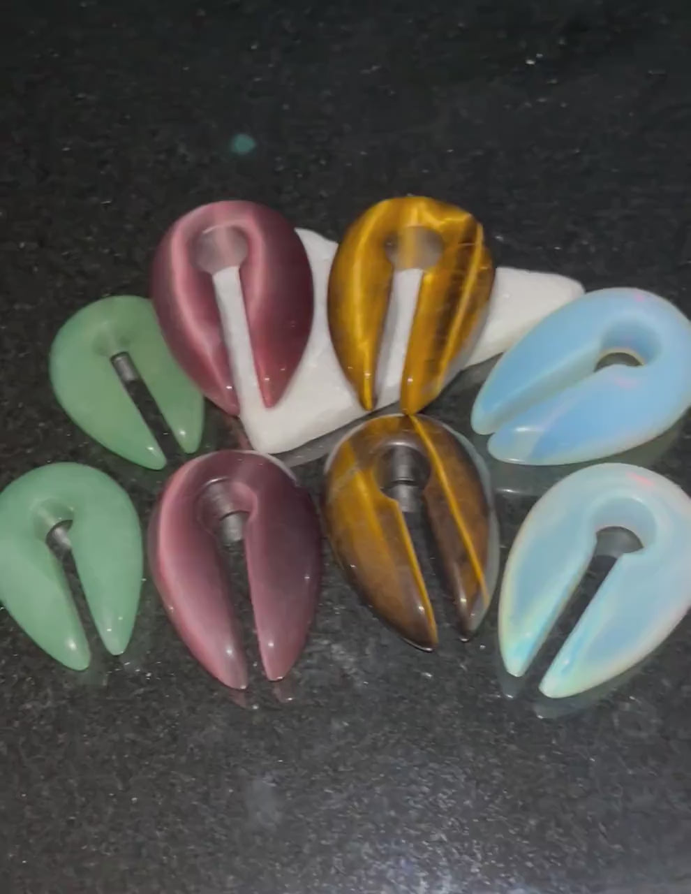 PAIR of Stunning Clear Quartz Stone Keyhole Hanger Ear Weight Tunnels/Plugs - Gauge2g (6.5mm) thru 00g (10mm) available!