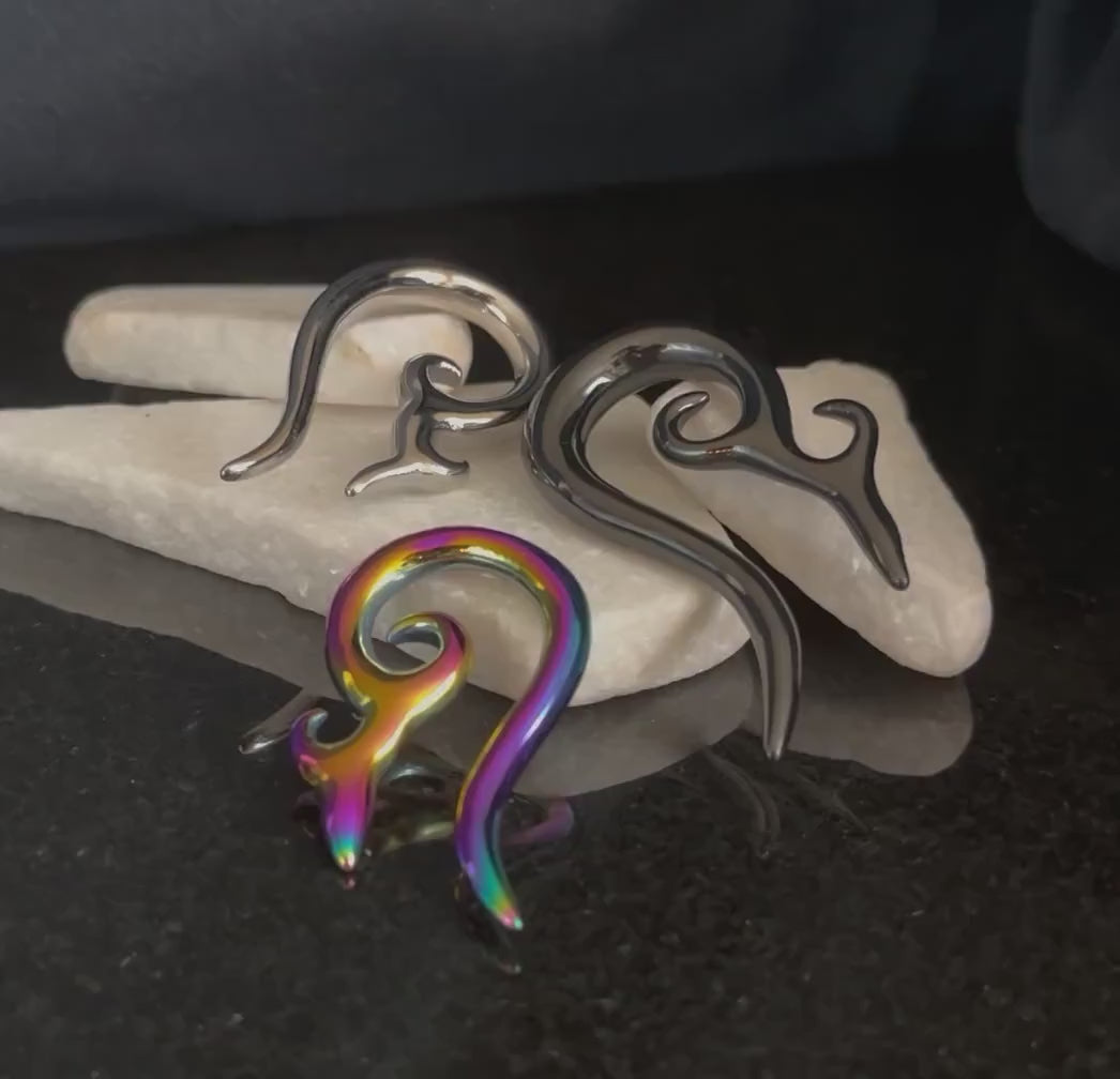 PAIR of Unusual Rainbow Tribal 316L Surgical Steel Hanging Tapers Expanders - Gauges 12g (2mm) thru 0g (8mm) Available!