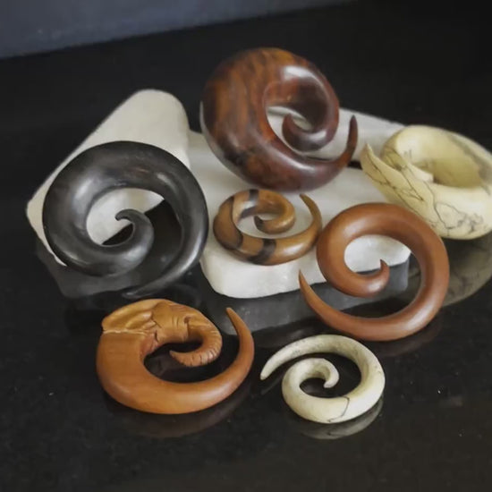 PAIR of Unique Organic Ebony Wood Spiral Tapers/Plugs - Gauges 4g (5mm) thru 0000 (12mm) available!