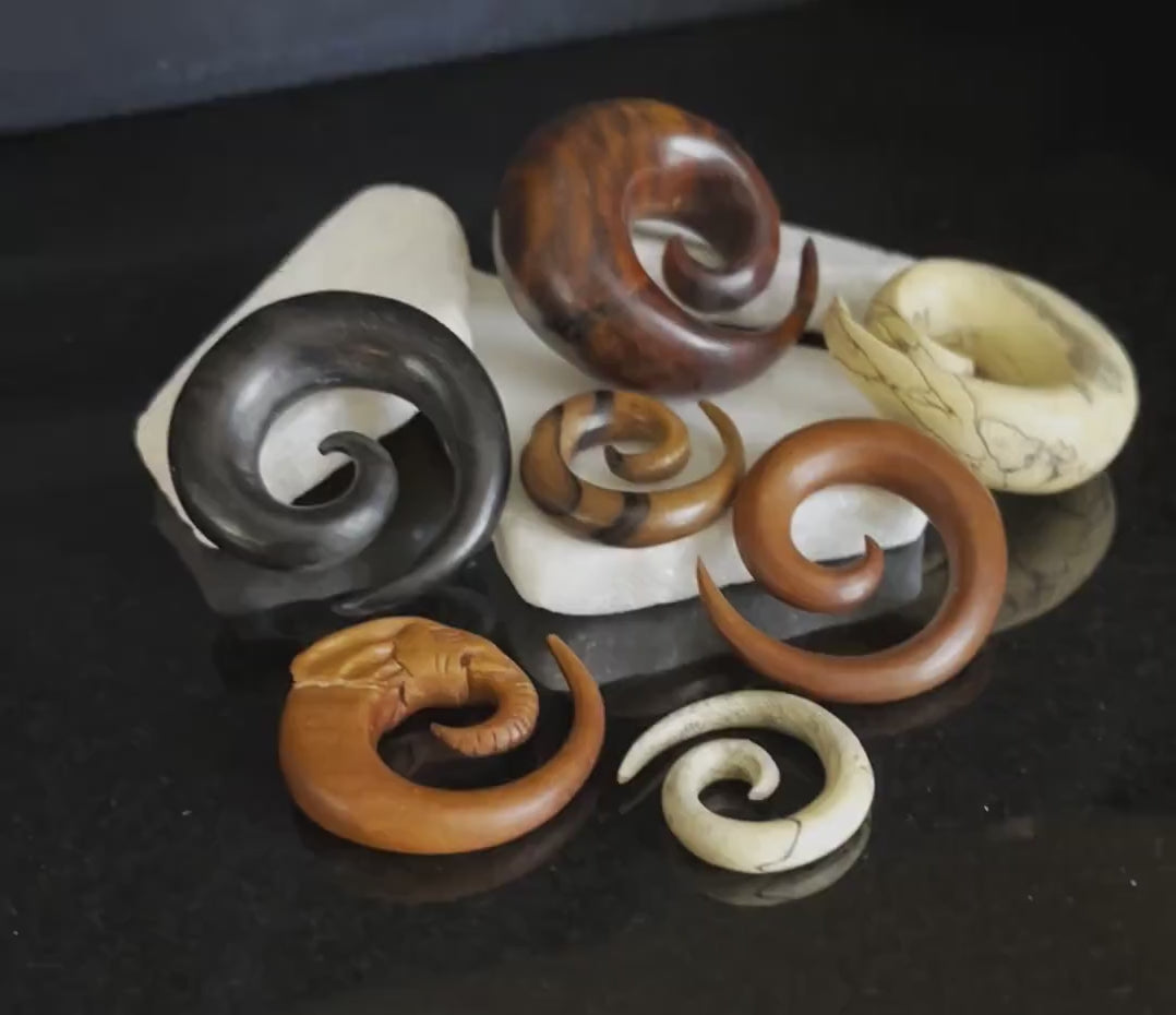 PAIR of Unique Organic Ebony Wood Spiral Tapers/Plugs - Gauges 4g (5mm) thru 0000 (12mm) available!