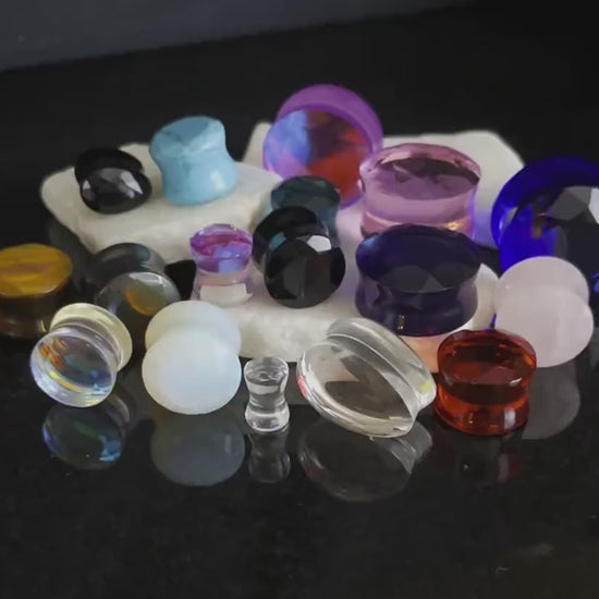 PAIR of Stunning Faceted Organic Opalite Stone Double Flare Plugs - Gauges 4g (5mm) through 14mm) available!