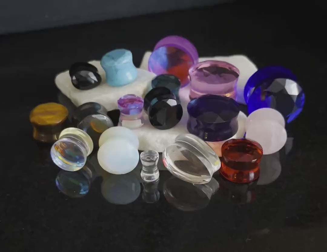 PAIR of Stunning Faceted Organic Opalite Stone Double Flare Plugs - Gauges 4g (5mm) through 14mm) available!