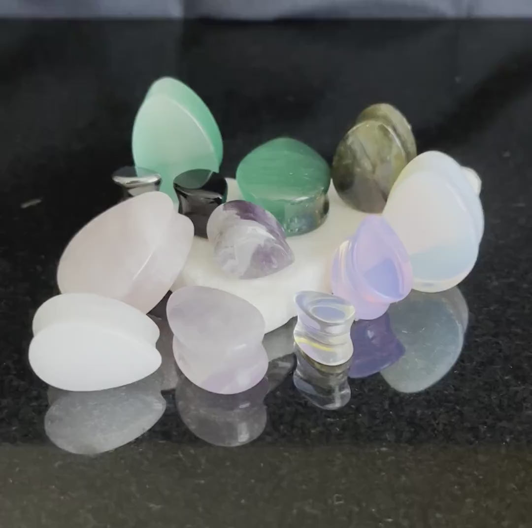 PAIR of Beautiful Teardrop Rose Quartz Organic Stone Plugs - Gauges 0g to 38mm available!