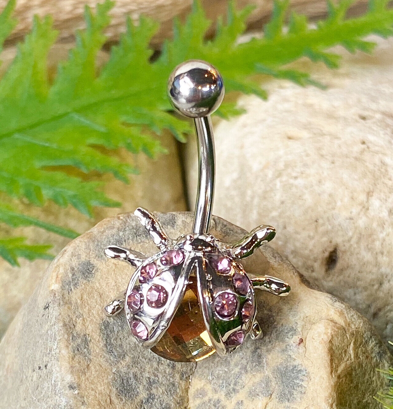 Ladybug Purple Gem Belly Ring Navel Piercing Pierced Naval Lady Bug Insect