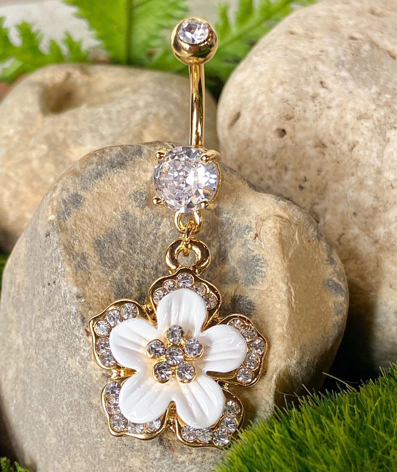 14kt Gold Plated Gemmed Flower Belly Ring Navel Pierced Body