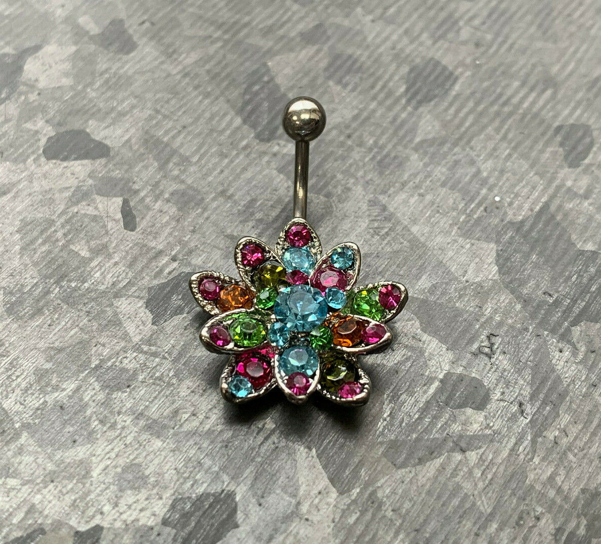 Beautiful Multi-color Gem Flower Belly Ring Navel Naval Piercing Body Jewelry