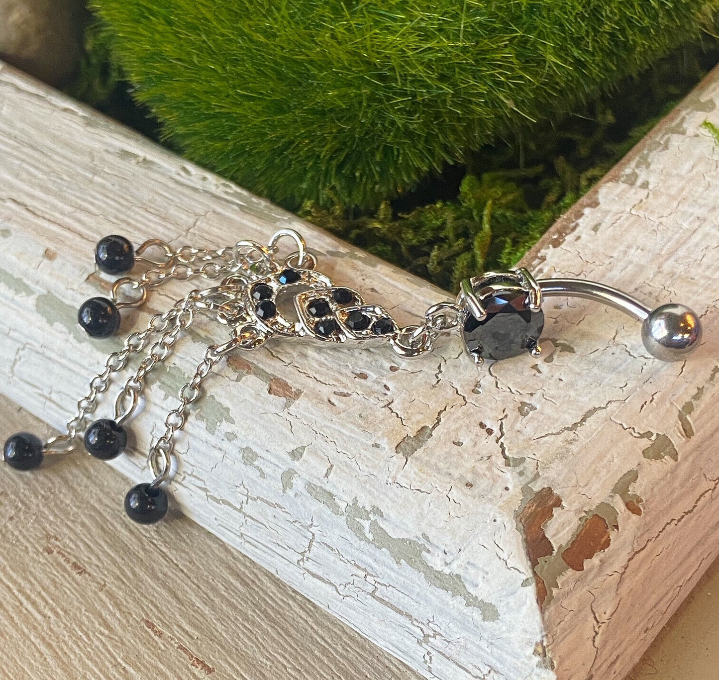 Chandelier Black Gem Belly Ring Pierced Navel Naval Piercing Body Jewelry