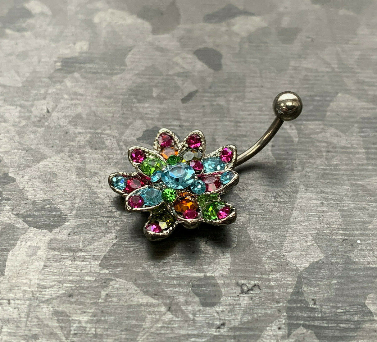 Beautiful Multi-color Gem Flower Belly Ring Navel Naval Piercing Body Jewelry
