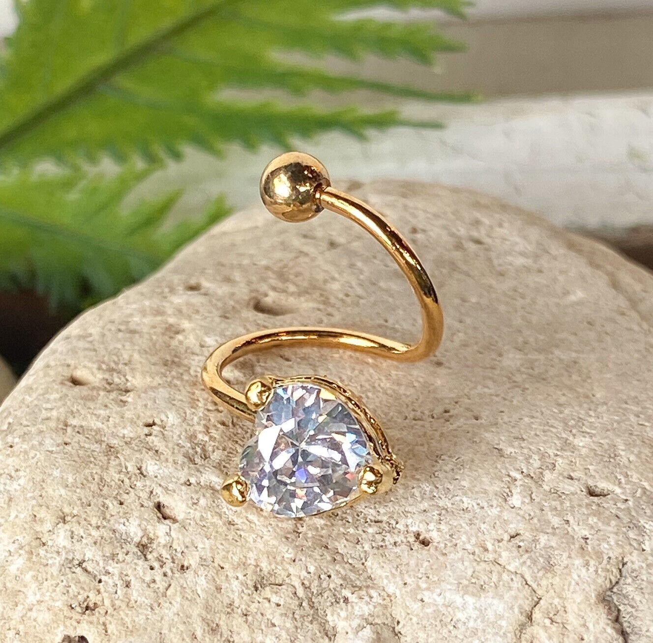 Gold Heart Twist Clear Gem Belly Ring Navel Naval