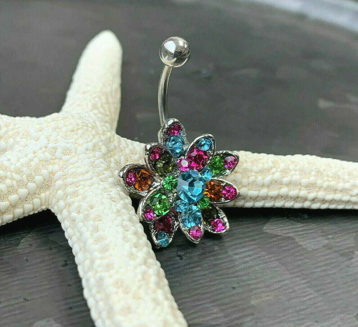 Beautiful Multi-color Gem Flower Belly Ring Navel Naval Piercing Body Jewelry