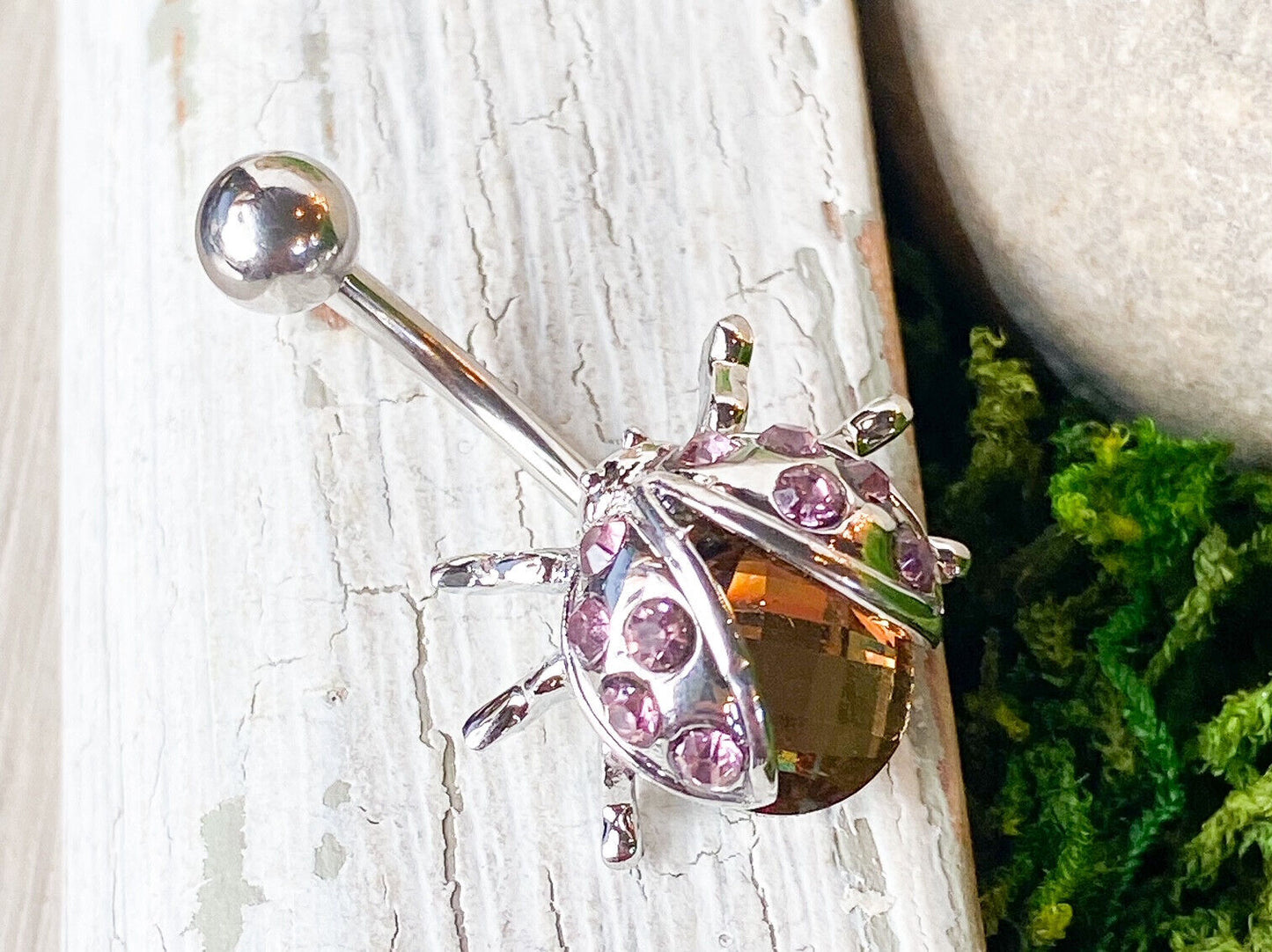 Ladybug Purple Gem Belly Ring Navel Piercing Pierced Naval Lady Bug Insect