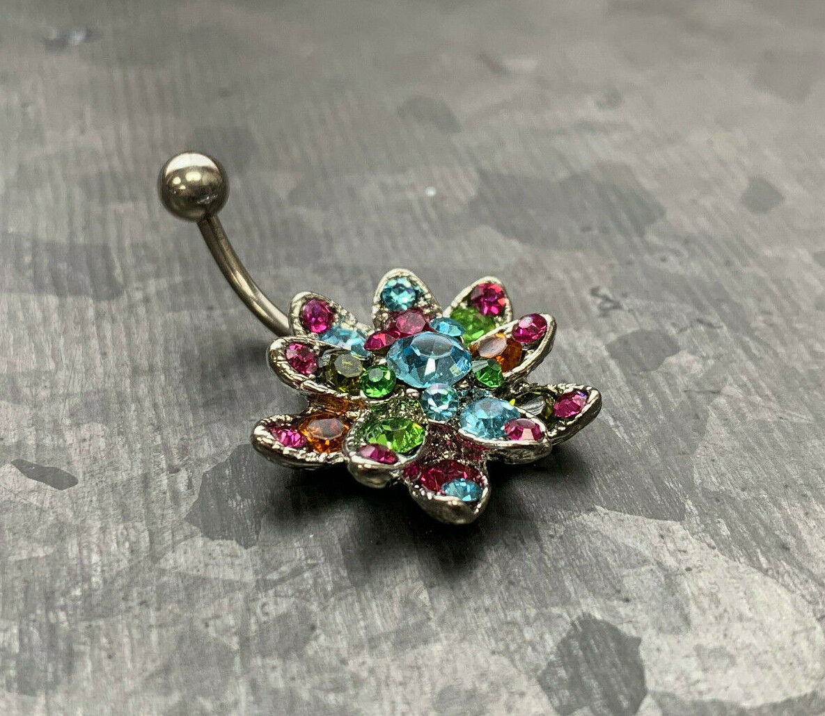 Beautiful Multi-color Gem Flower Belly Ring Navel Naval Piercing Body Jewelry
