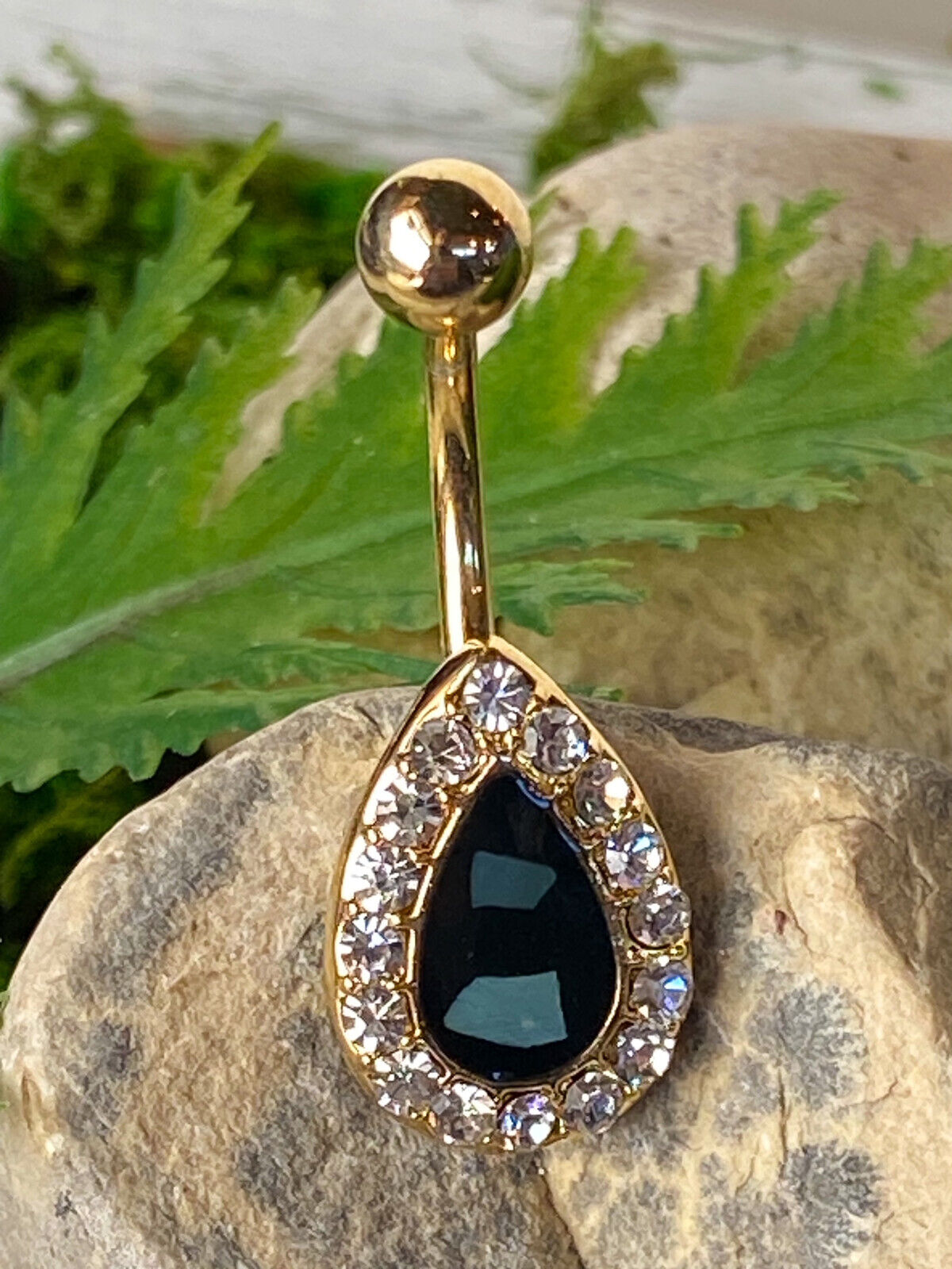 1pc Crystal Paved Tear Drop w/ Mother of Pearl Inlay Belly Pierced Navel Ring