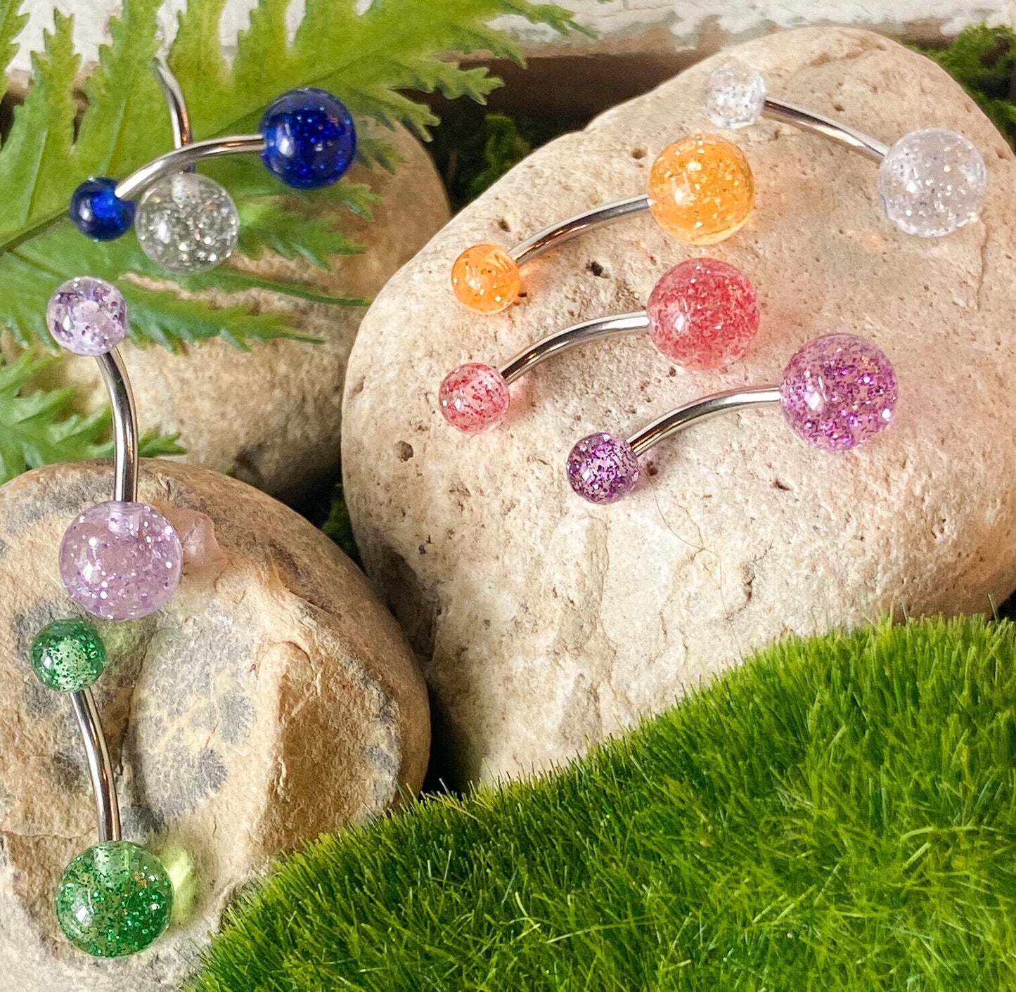 8 PCS UV Acrylic Glitter Ball Belly Ring Navel Piercing Pierced Naval