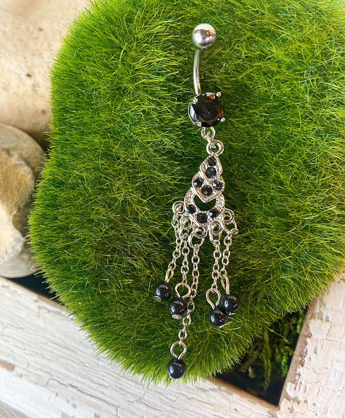 Chandelier Black Gem Belly Ring Pierced Navel Naval Piercing Body Jewelry