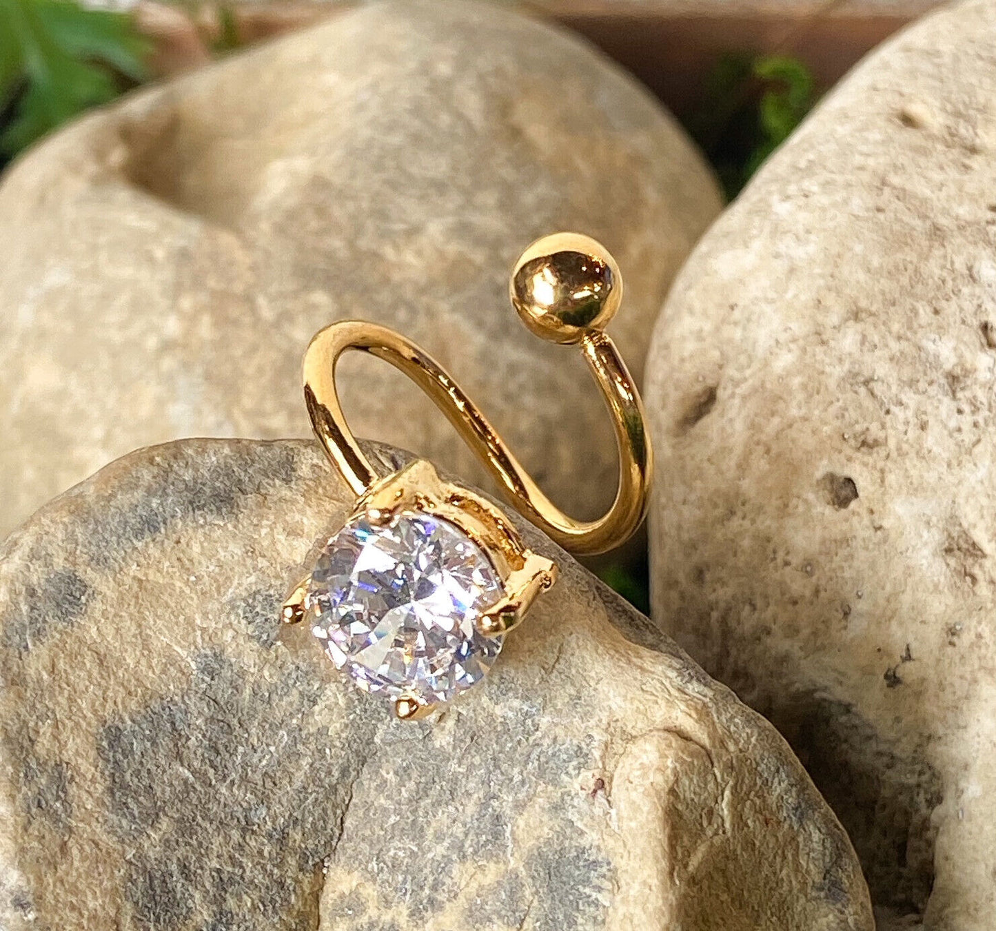 Gold Round Twist Clear Gem Belly Ring Navel Piercing Pierced Naval 16g