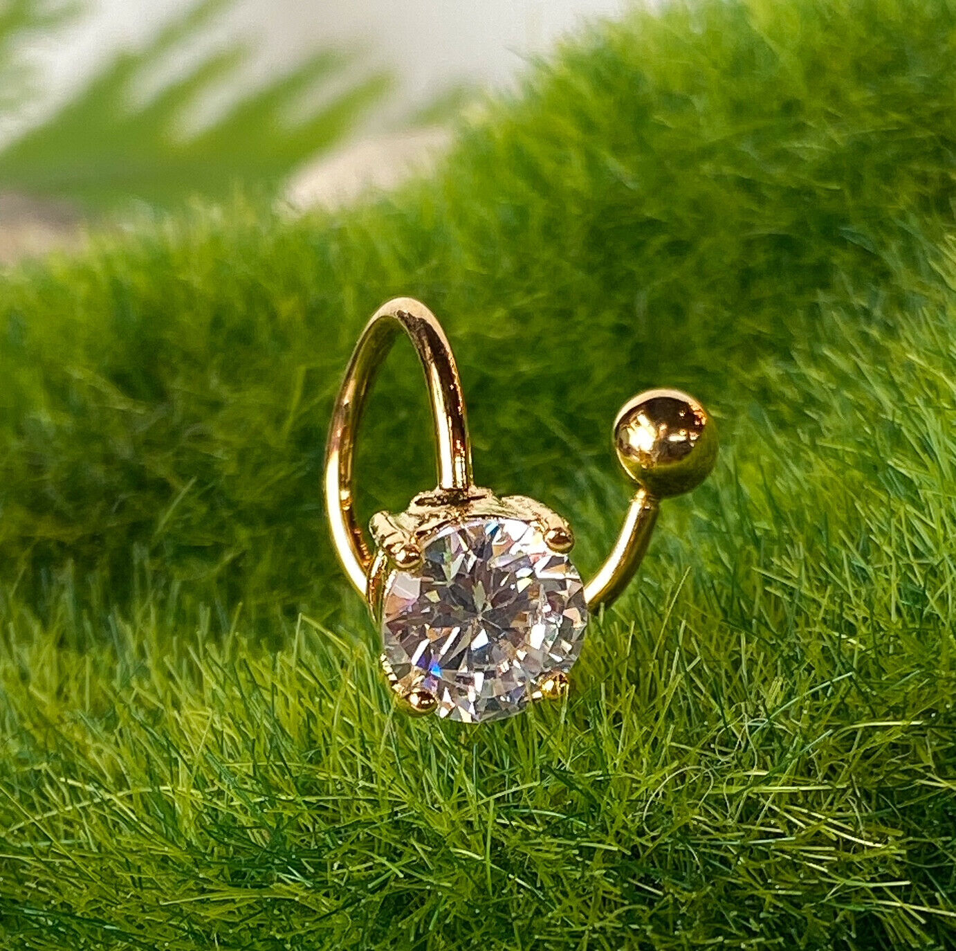 Gold Round Twist Clear Gem Belly Ring Navel Piercing Pierced Naval 16g