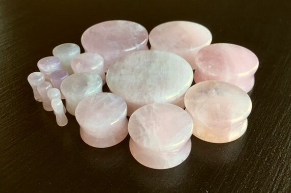 PAIR of Beautiful Rose Quartz Organic Stone Plugs - Gauges 6g to 38mm available!