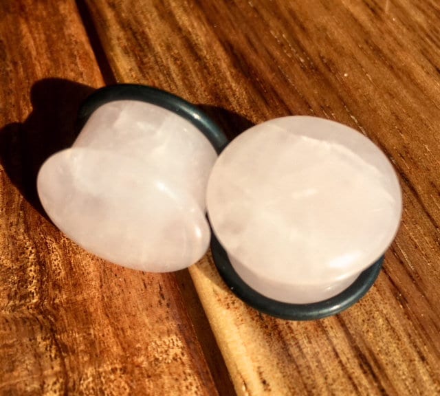 PAIR Single Flare Organic Rose Quartz Stone Plugs - Gauges 4g thru 5/8" (16mm) Earlets Body Jewelry