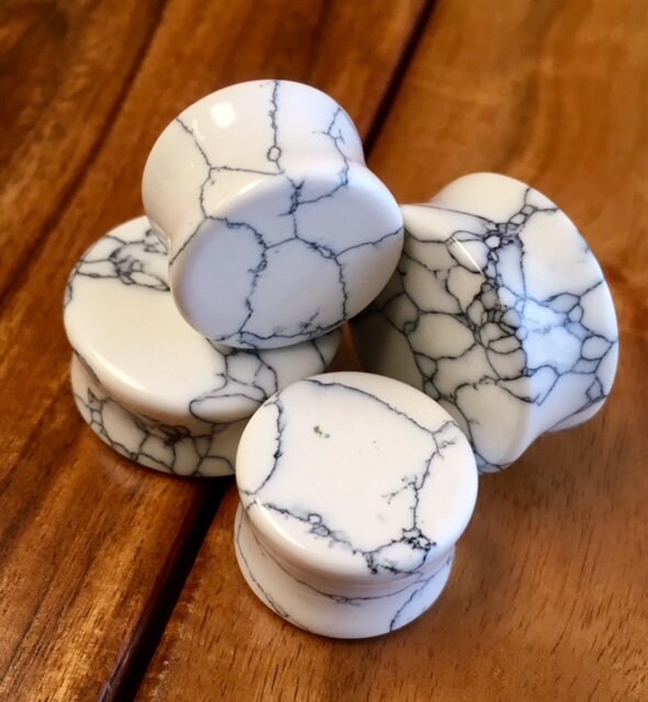 PAIR of White Howlite Stone Plugs - Gauges - 6g up to 1" available!