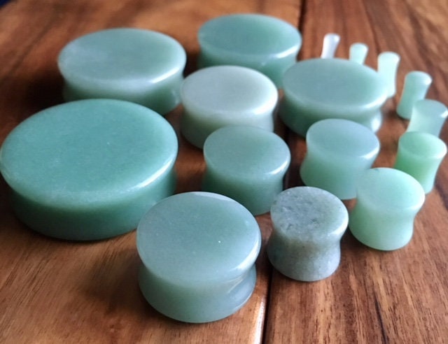 PAIR of Stunning Green Aventurine Organic Stone Plugs - Gauges 6g to 38mm available!