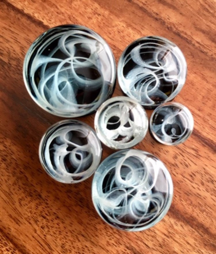 PAIR of Swirling Smoke Style Pyrex Glass Double Flare Plugs - Gauges 2g (6mm) through 5/8" (16mm) available!