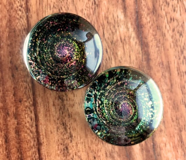 PAIR of Beautiful Sparkle Galaxy Pyrex Glass Double Flare Plugs - Gauges 0g (8mm) through 5/8" (16mm)