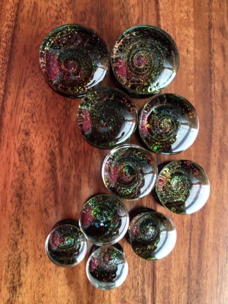 PAIR of Beautiful Sparkle Galaxy Pyrex Glass Double Flare Plugs - Gauges 0g (8mm) through 5/8" (16mm)