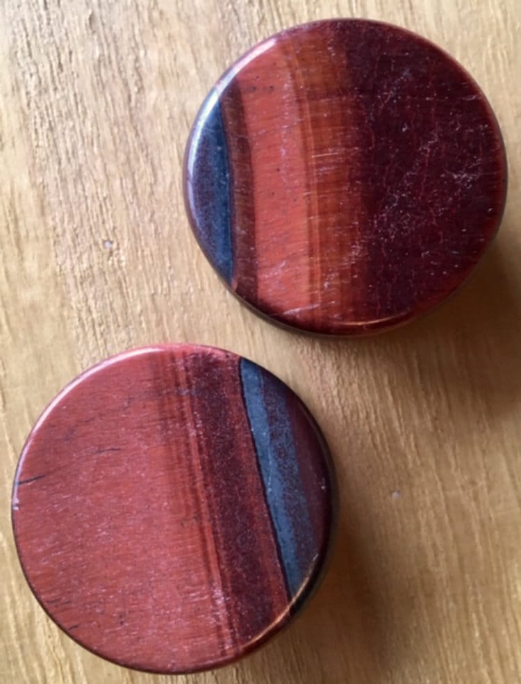 PAIR of Stunning Red Tiger Eye Organic Stone Plugs - Gauges 8g (3mm) up to 1" (25mm) available!