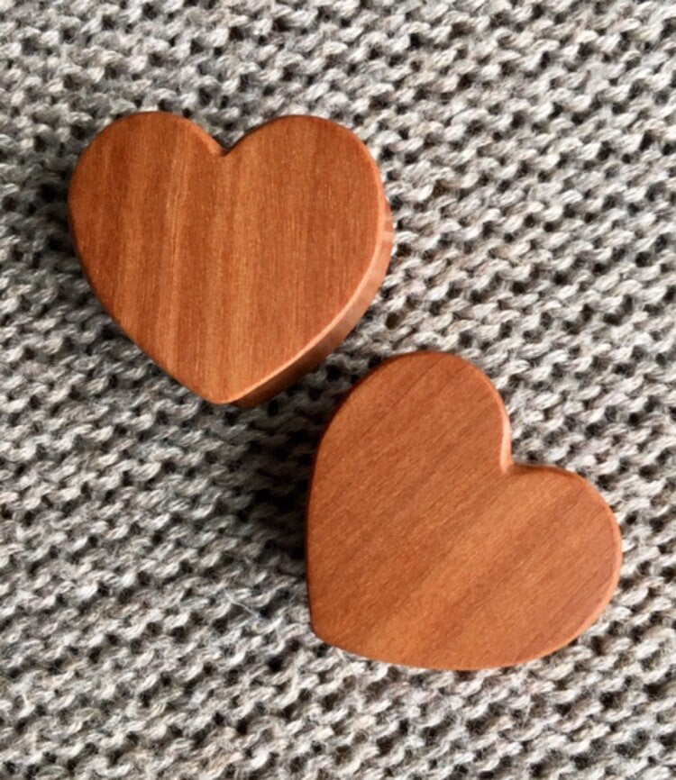 PAIR of Heart Organic Red Cherry Wood Plugs - Gauges 0g (8mm) to 1"(25mm) available!
