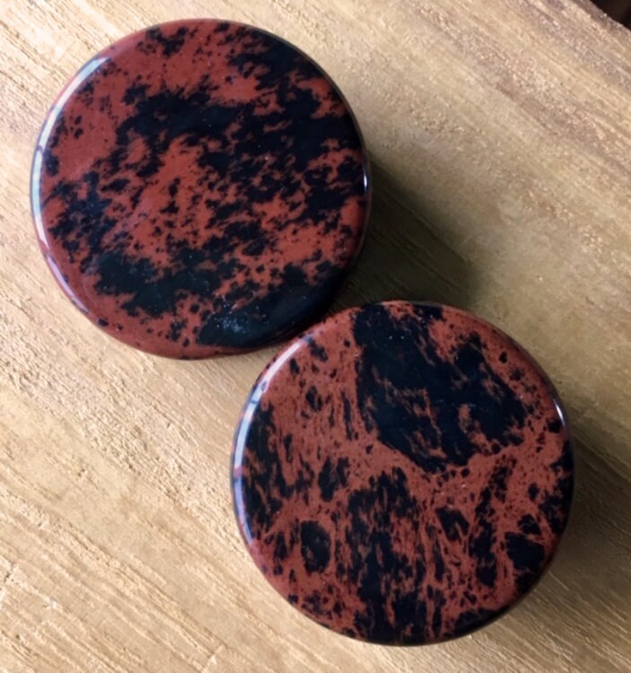 PAIR of Mahogany Obsidian Organic Stone Plugs - Gauges 8g (3mm) up to 1&1/2" (38mm) available!