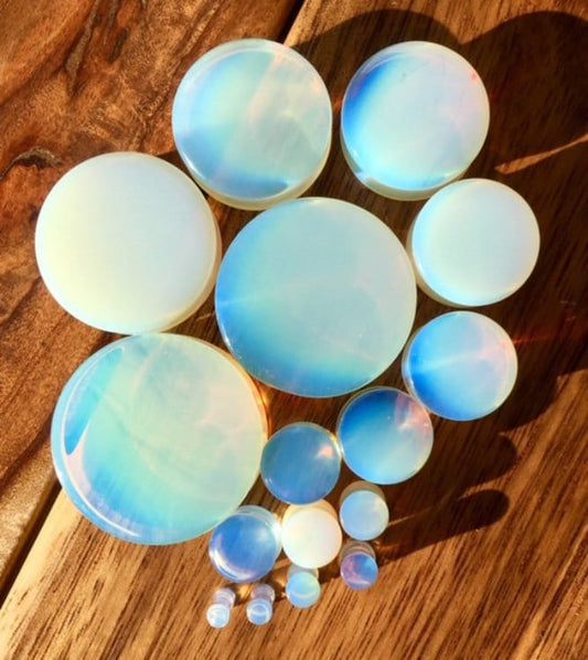 PAIR of Beautiful Opalite Opalescent Moonstone Plugs - Gauges 6g (4mm) to 1&1/2" (38mm) available!