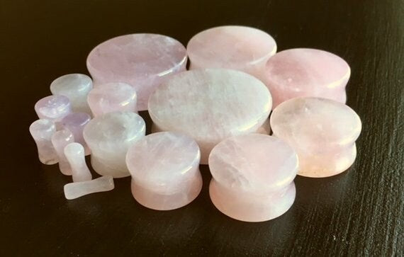 PAIR of Beautiful Rose Quartz Organic Stone Plugs - Gauges 6g to 38mm available!