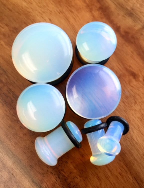 PAIR of Single Flare Opalite Opalescent Stone Plugs with O-Rings - Gauges 4g (5mm) thru 5/8" (16mm) available!