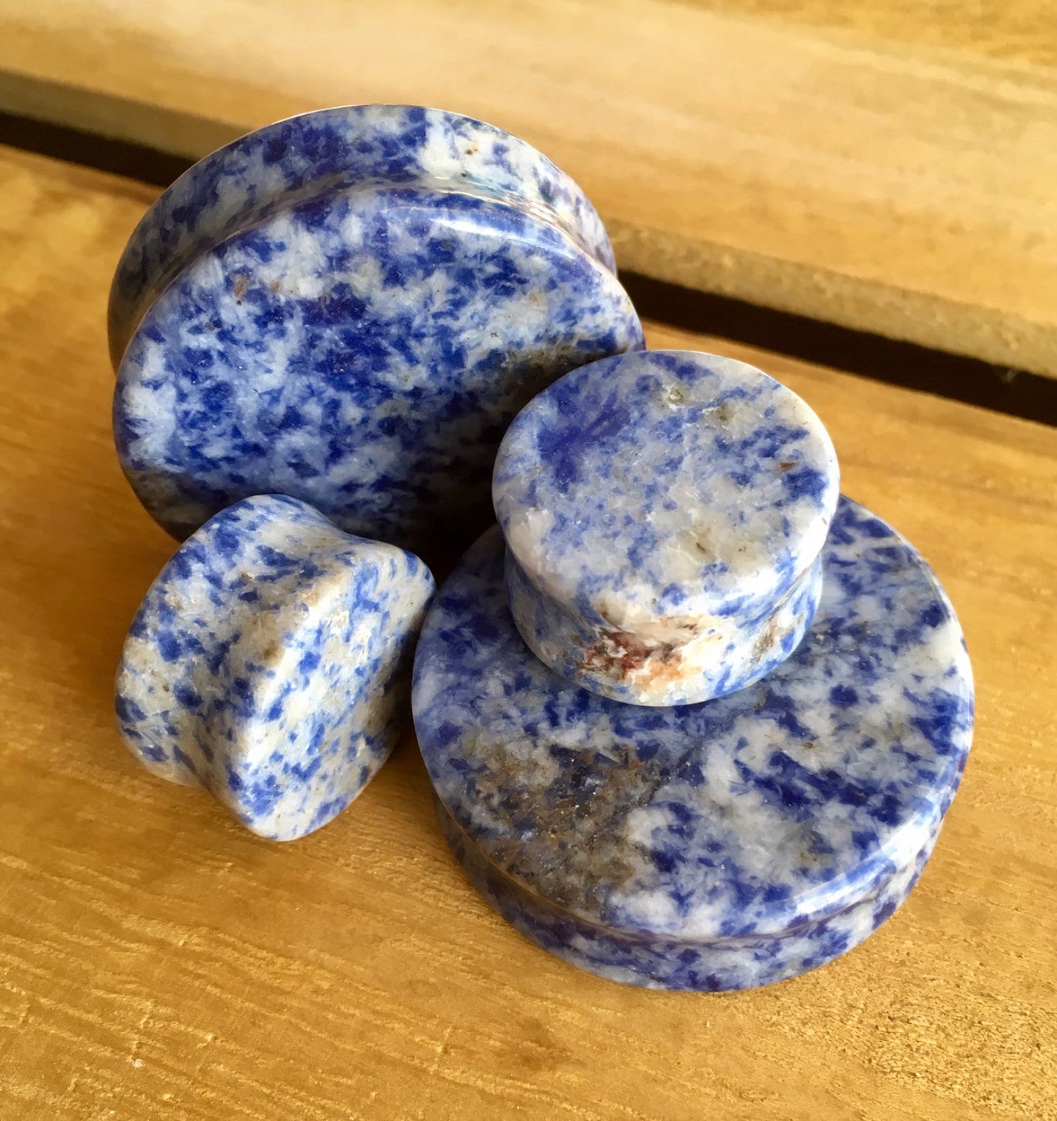 PAIR of Beautiful Blue Spot Jasper Organic Stone Double Flare Plugs - Gauges 8g (3mm) up to 1&1/2" (38mm) available!