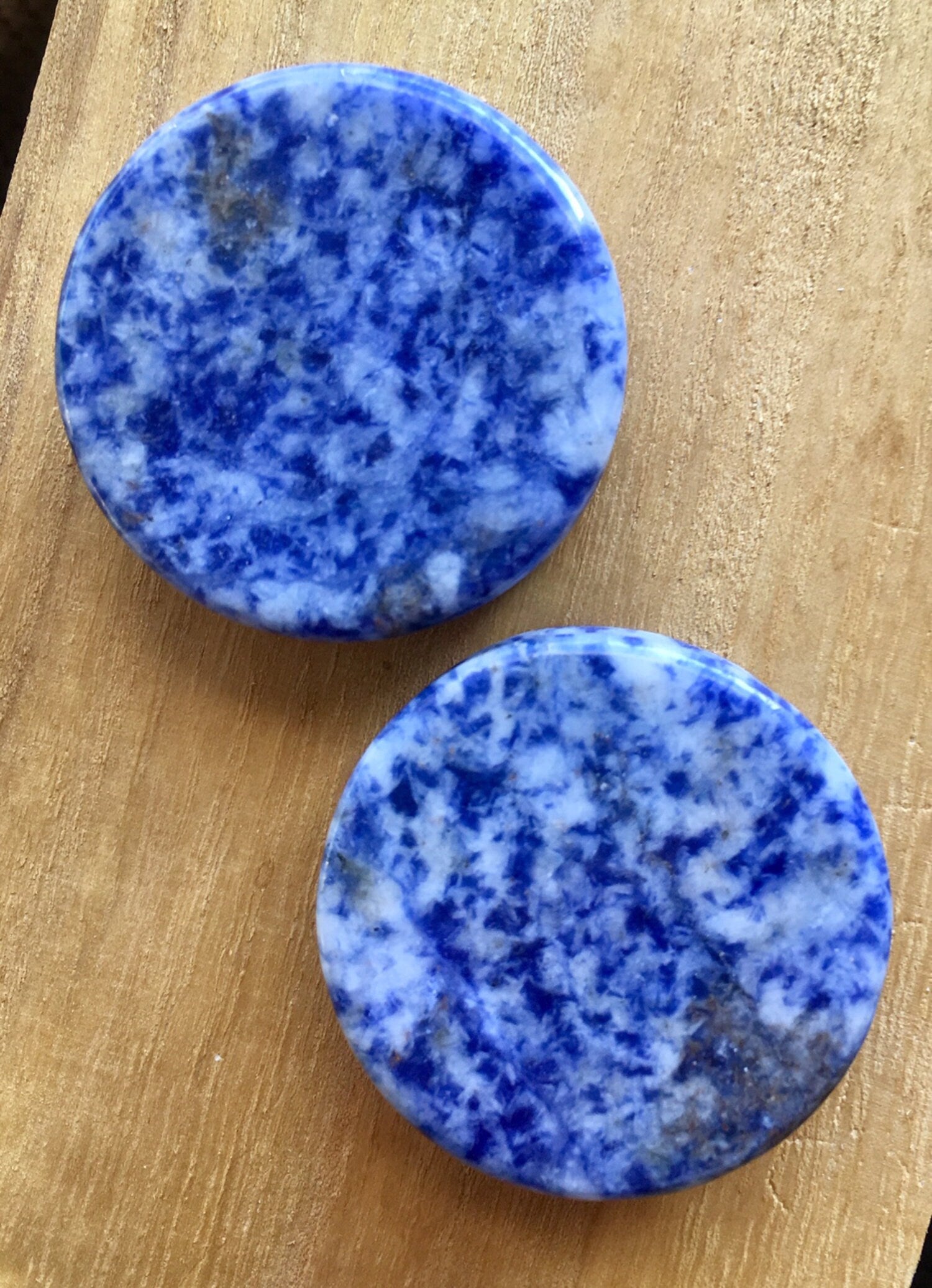 PAIR of Beautiful Blue Spot Jasper Organic Stone Double Flare Plugs - Gauges 8g (3mm) up to 1&1/2" (38mm) available!