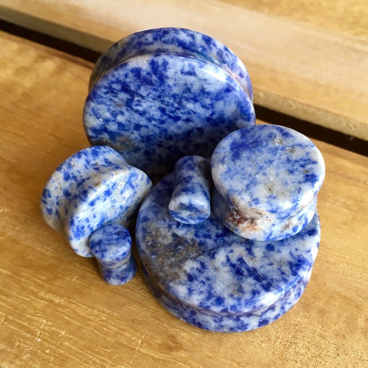 PAIR of Beautiful Blue Spot Jasper Organic Stone Double Flare Plugs - Gauges 8g (3mm) up to 1&1/2" (38mm) available!