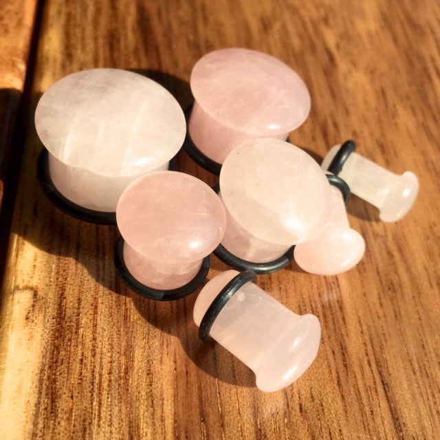 PAIR Single Flare Organic Rose Quartz Stone Plugs - Gauges 4g thru 5/8" (16mm) Earlets Body Jewelry