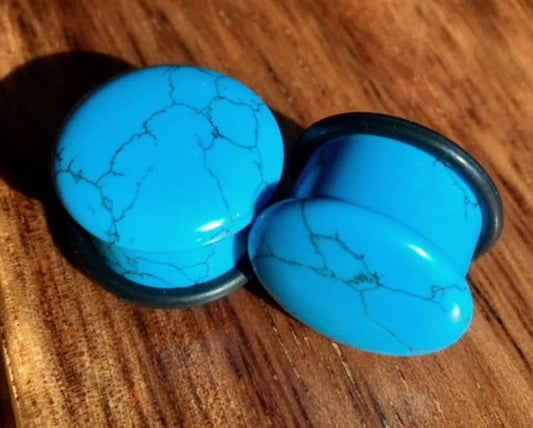 PAIR of Single Flare Organic Turquoise Stone Plugs - Gauges 4g (6g) thru 5/16" (16mm) Earlets Body Jewelry