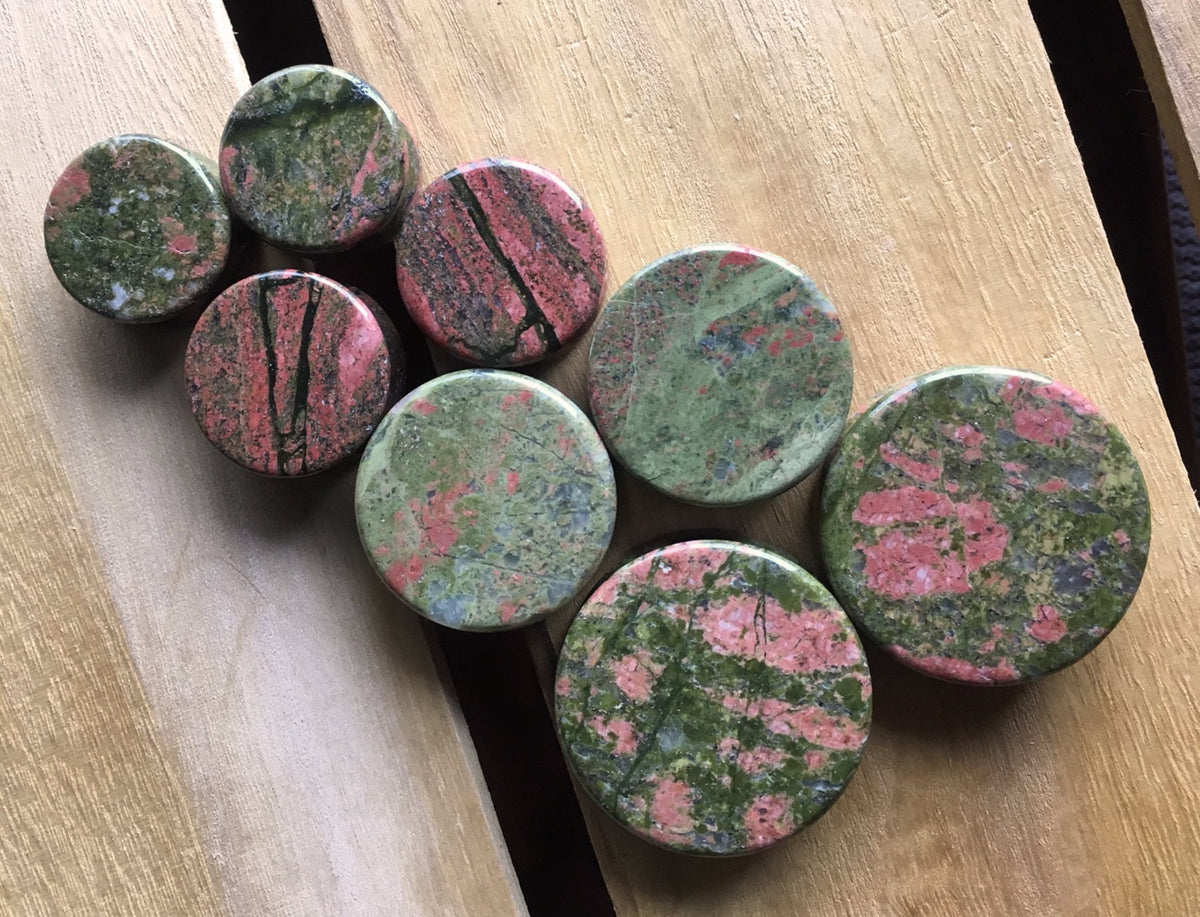 PAIR of Unakite Organic Stone Plugs - Gauges 8g (3mm) up to 1" (38mm) available!