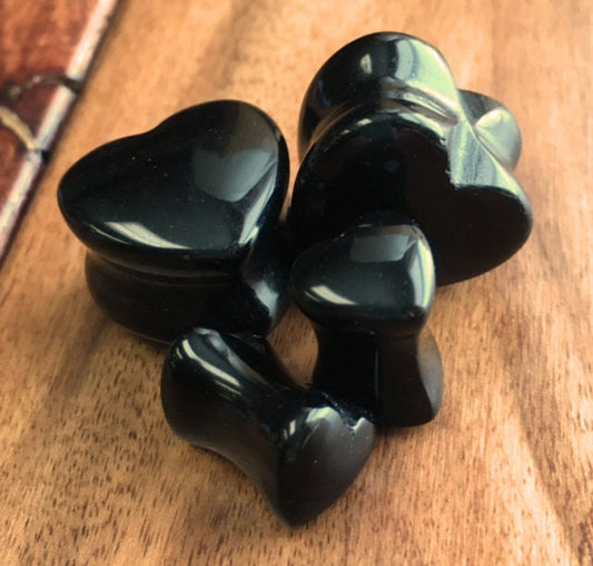 PAIR of Organic Heart Shaped Black Onyx Stone Plugs - Gauges 2g thru 5/8"